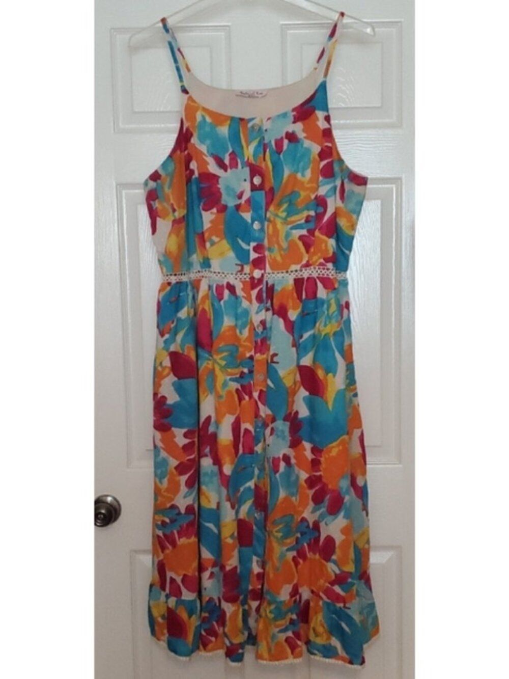 Harlow & Rose Multicolor Floral Midi Dress 2XL Spaghetti Strap Button Front - Picture 1 of 8